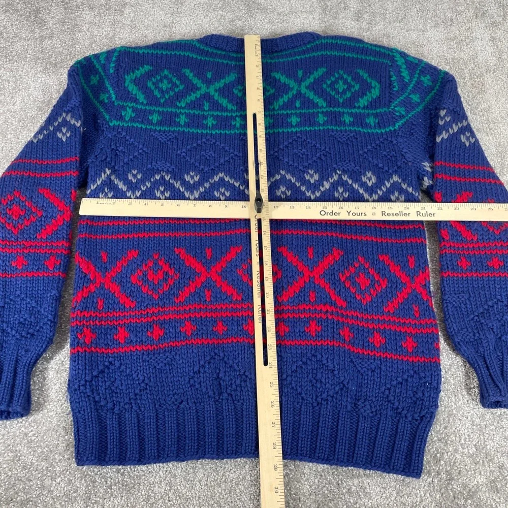 Vintage‎ IZOD Sweater Mens Large Wool Ski Chunky Knit Grandpa Geometric 80s 90s